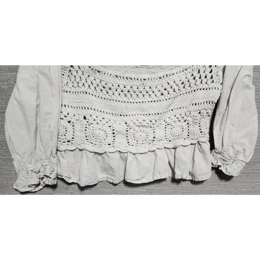 Rebellion Again Crochet Boho Peplum Blouse Women’s Large Cottagecore - Picture 3 of 13